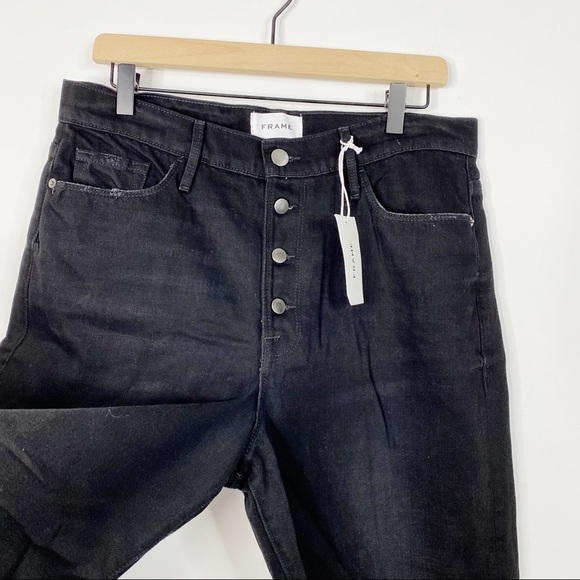 Frame Ali Wide Leg Crop Button Fly Black Jeans 31 - Picture 3 of 11